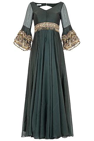 green embroidered anarkali gown set