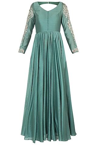 green embroidered anarkali gown with dupatta