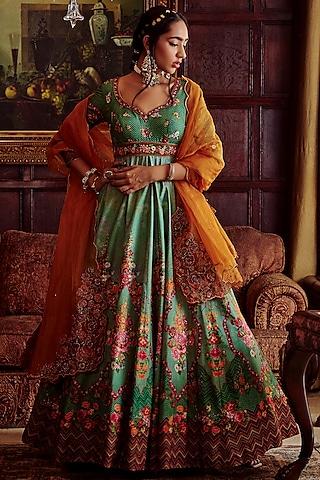 green embroidered anarkali set