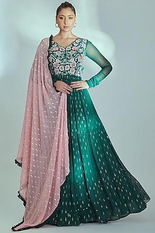 green embroidered anarkali set