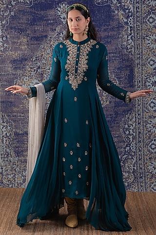 green embroidered anarkali with dupatta