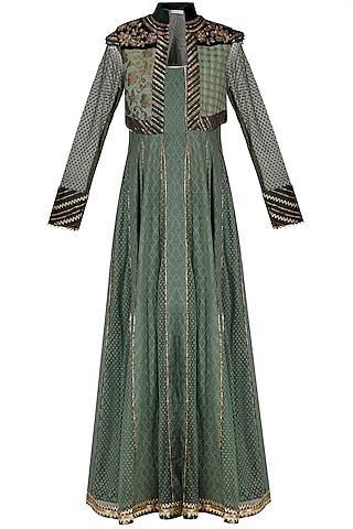 green embroidered anarkali with pants