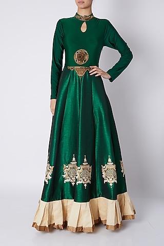 green embroidered anarkali with pleated hem