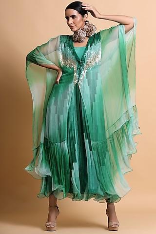 green embroidered cape