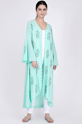 green embroidered coat dress