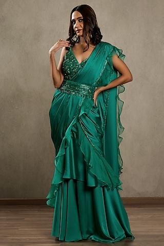 green embroidered concept saree set