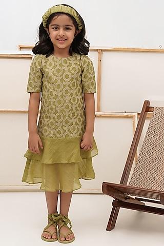 green embroidered dress for girls