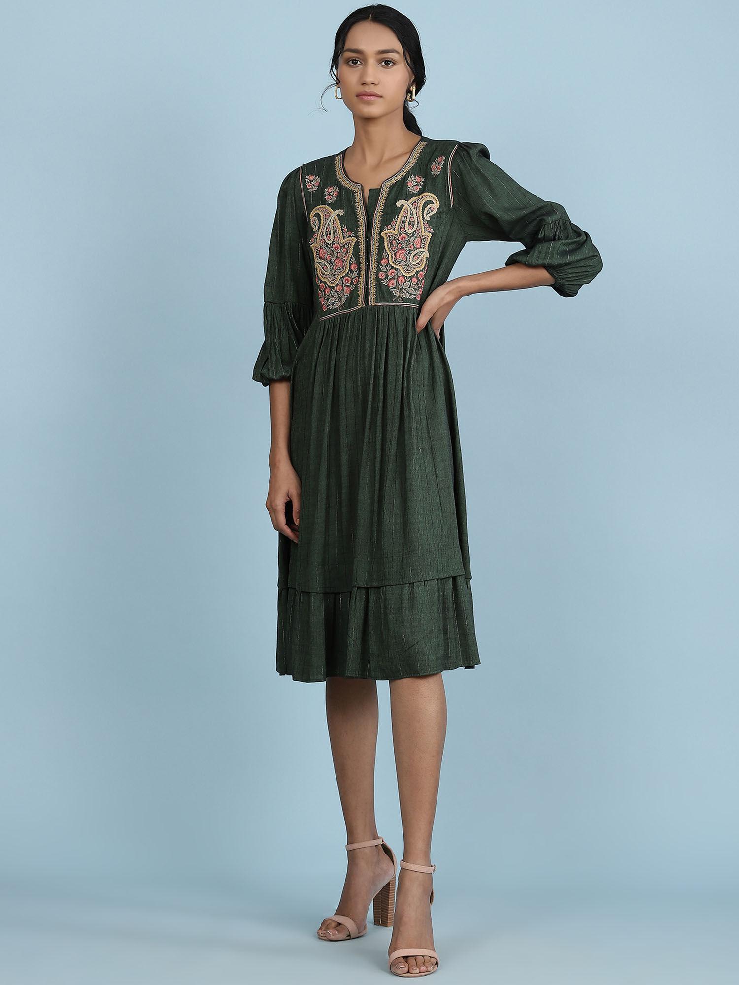 green embroidered dress