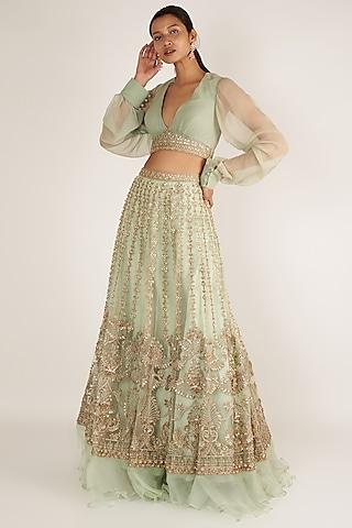 green embroidered ghaghra set