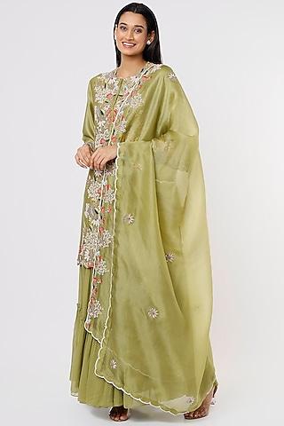 green embroidered gharara set
