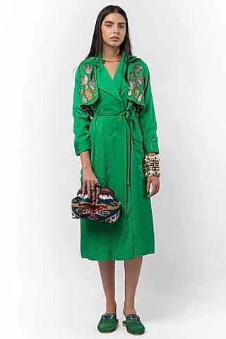 green embroidered jacket dress