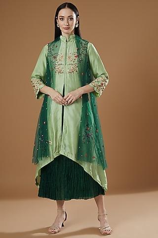 green embroidered jacket dress