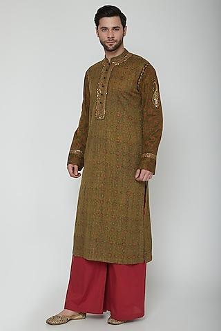 green embroidered kurta pajama set