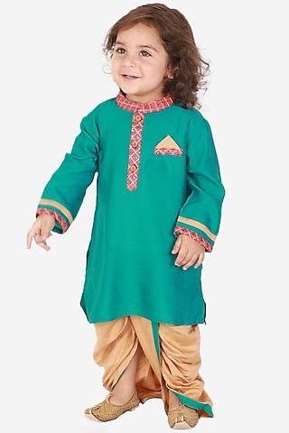 green embroidered kurta set for boys