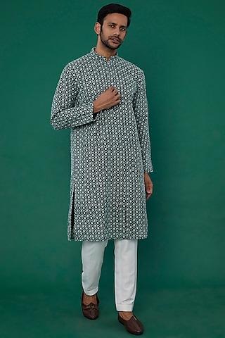 green embroidered kurta set