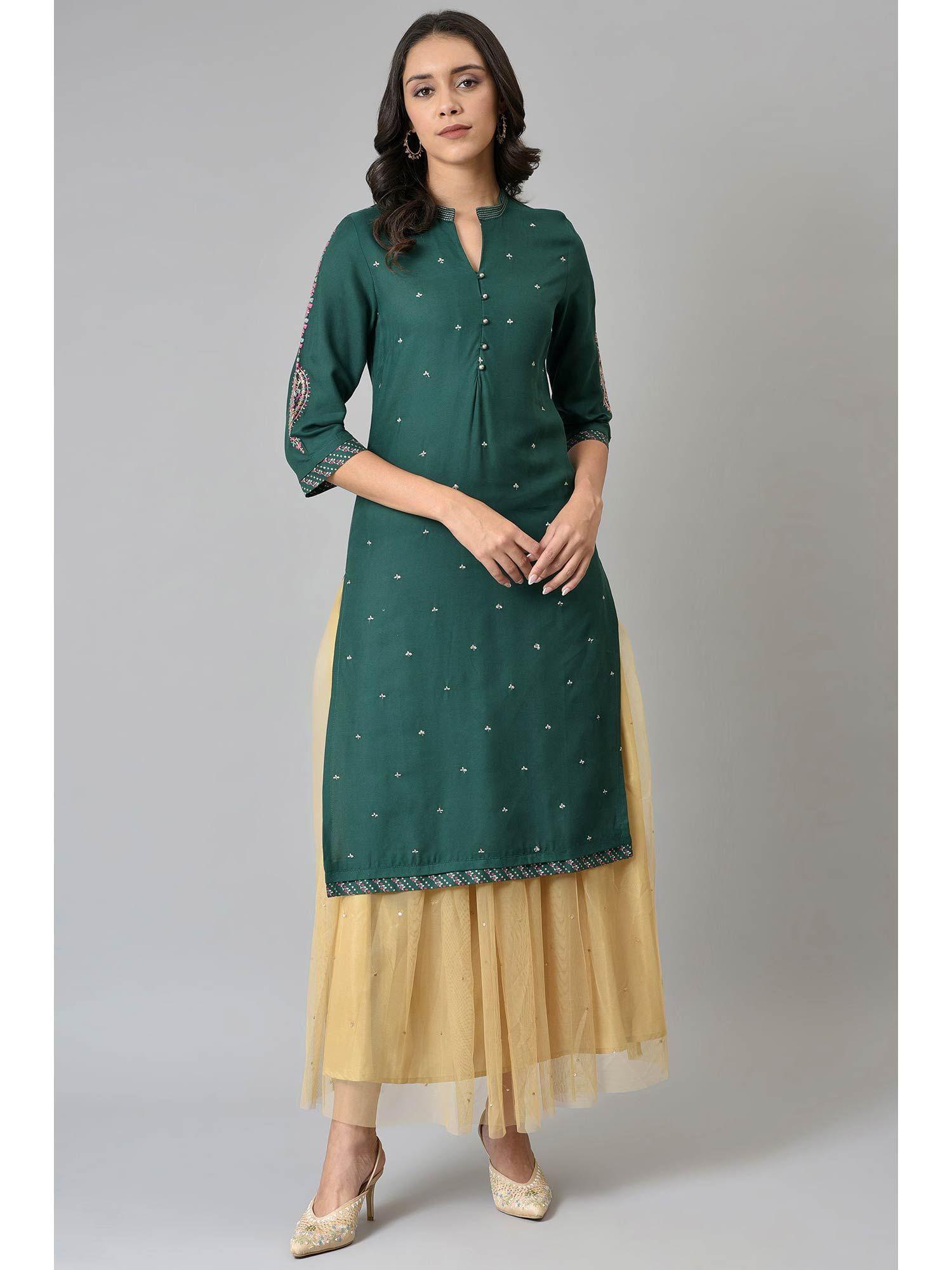 green embroidered kurta