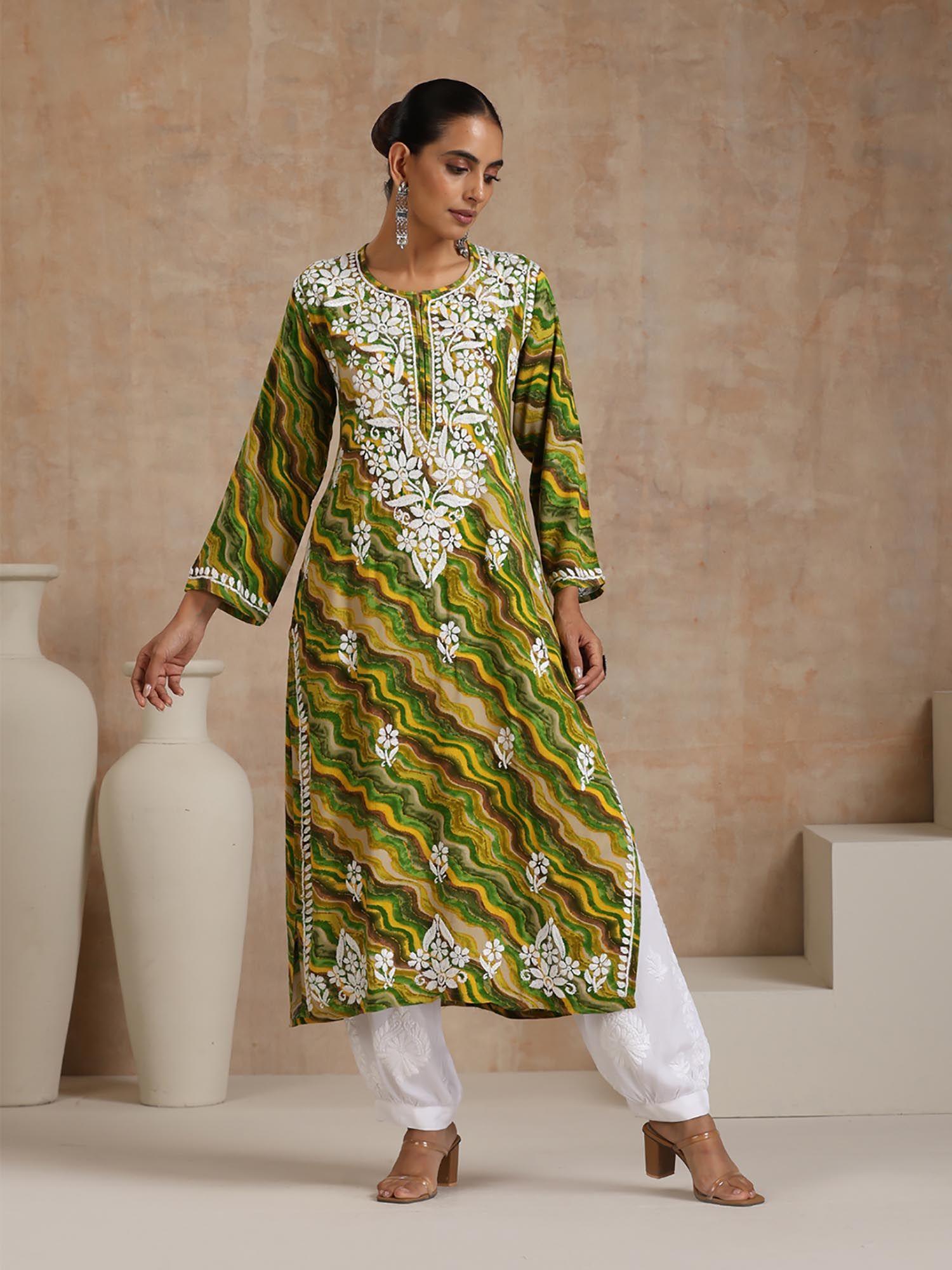 green embroidered kurta