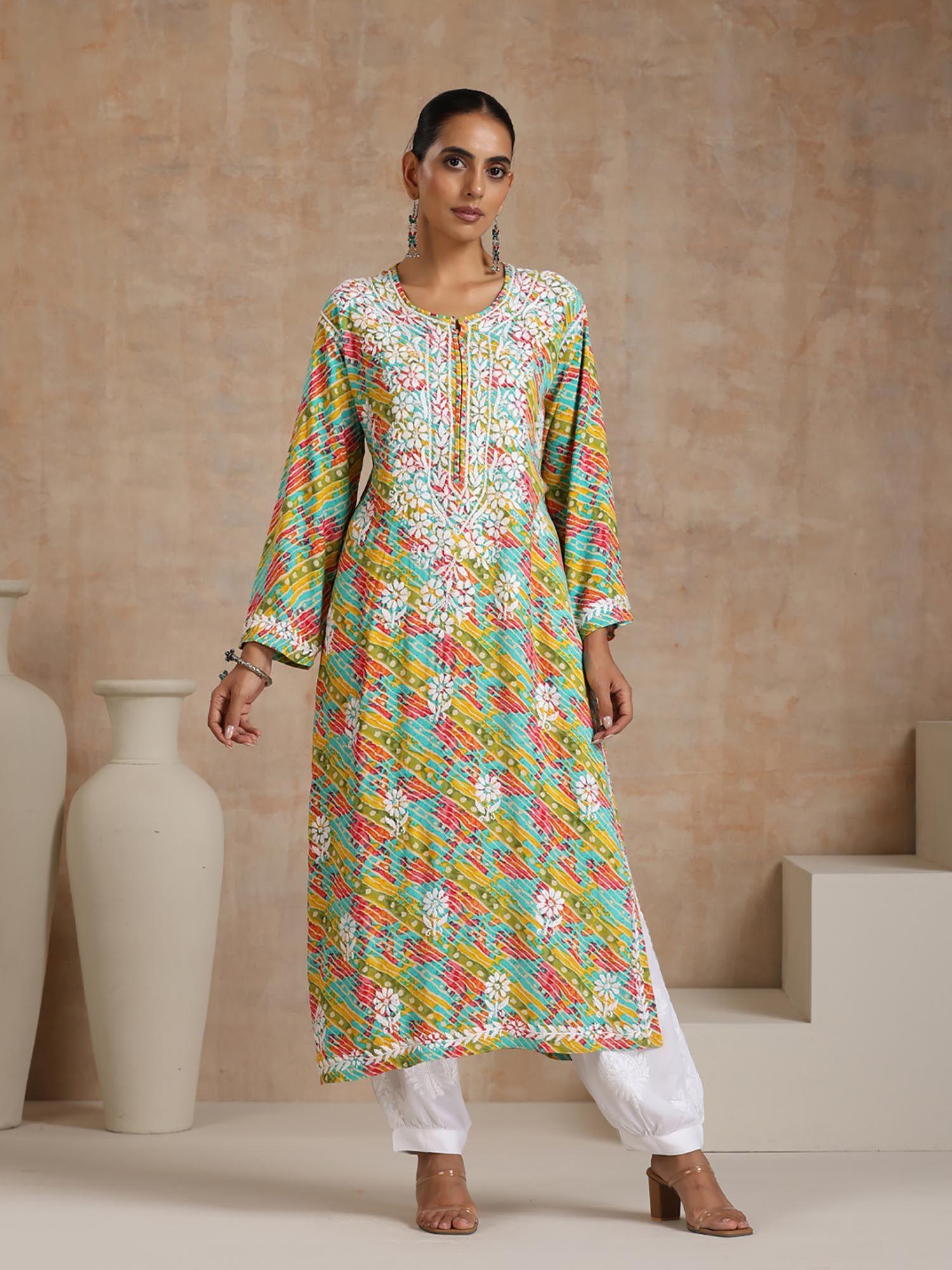 green embroidered kurta