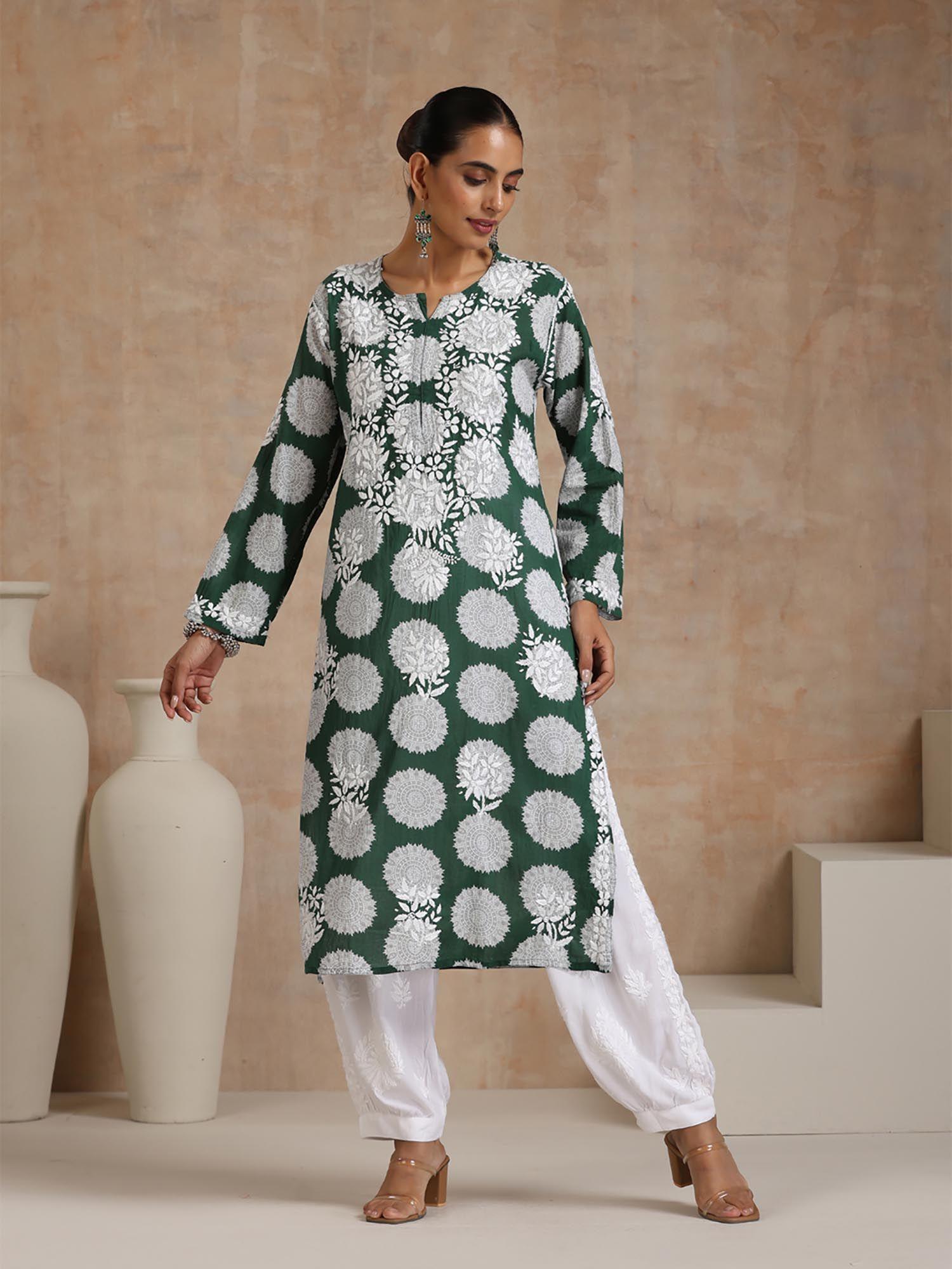 green embroidered kurta