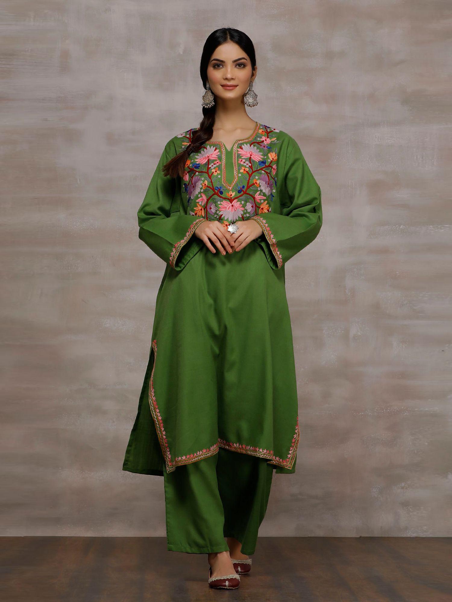 green embroidered kurta