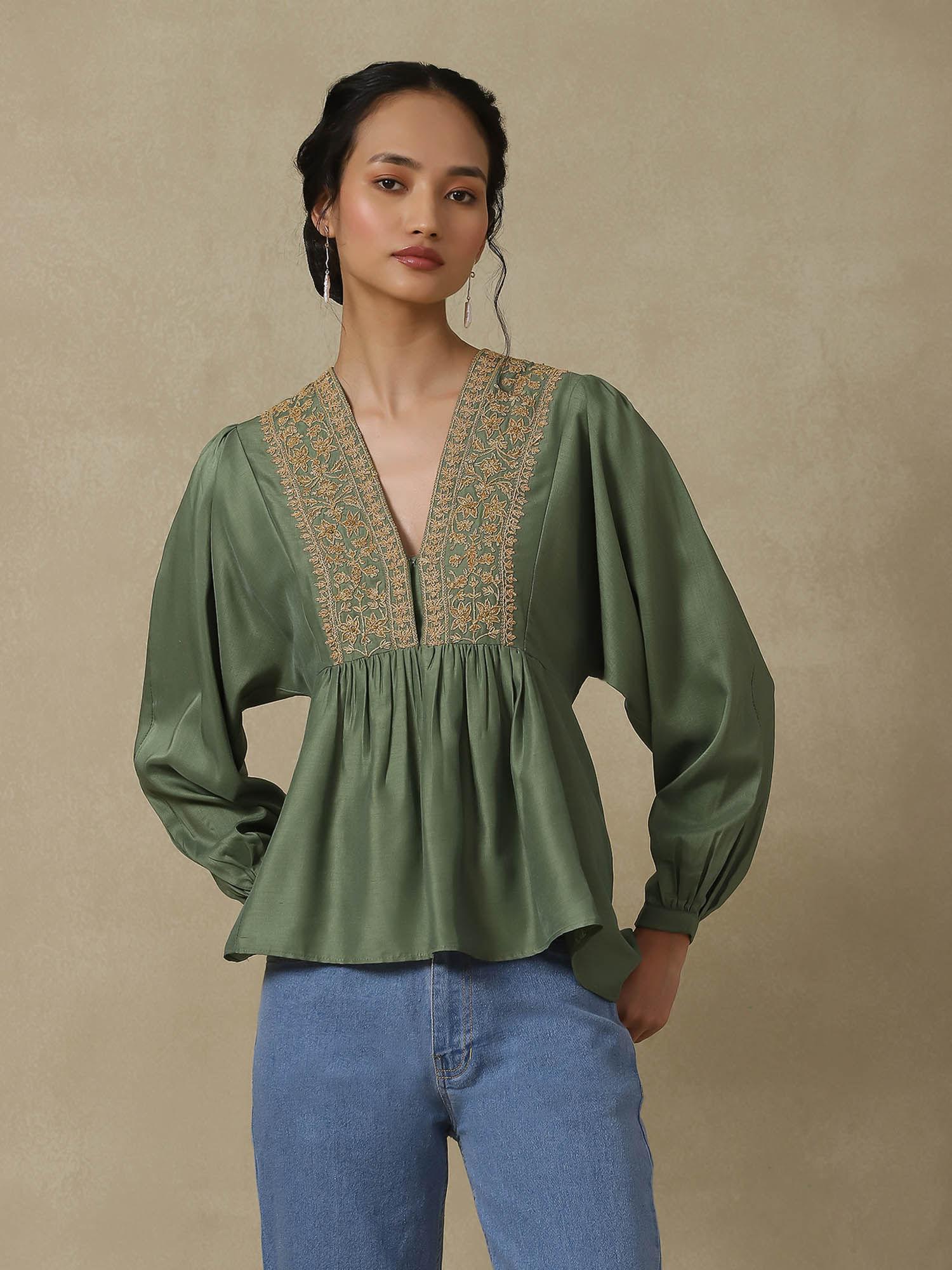 green embroidered kurti