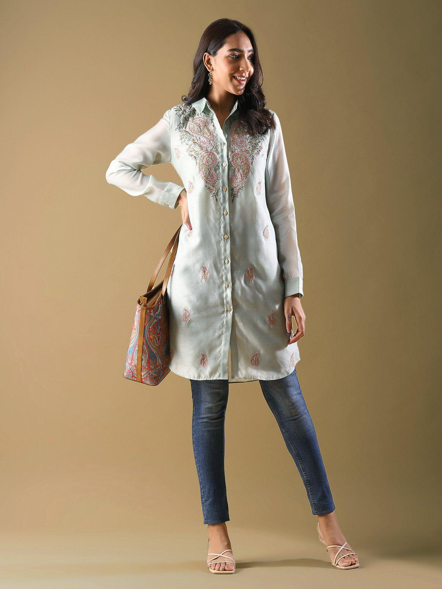 green embroidered kurti