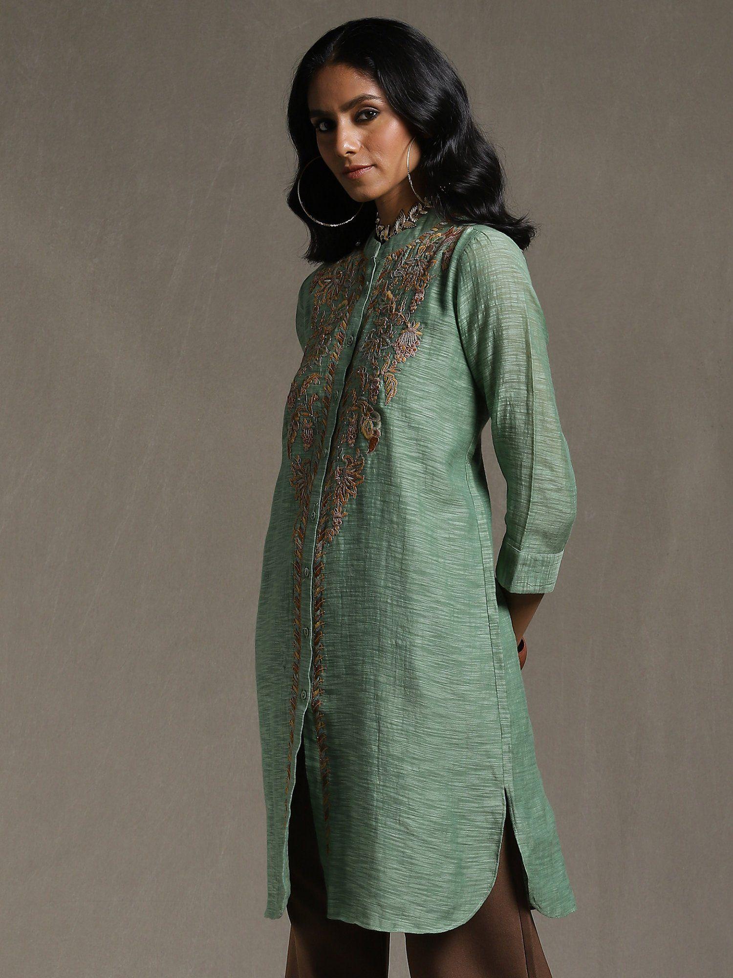 green embroidered kurti