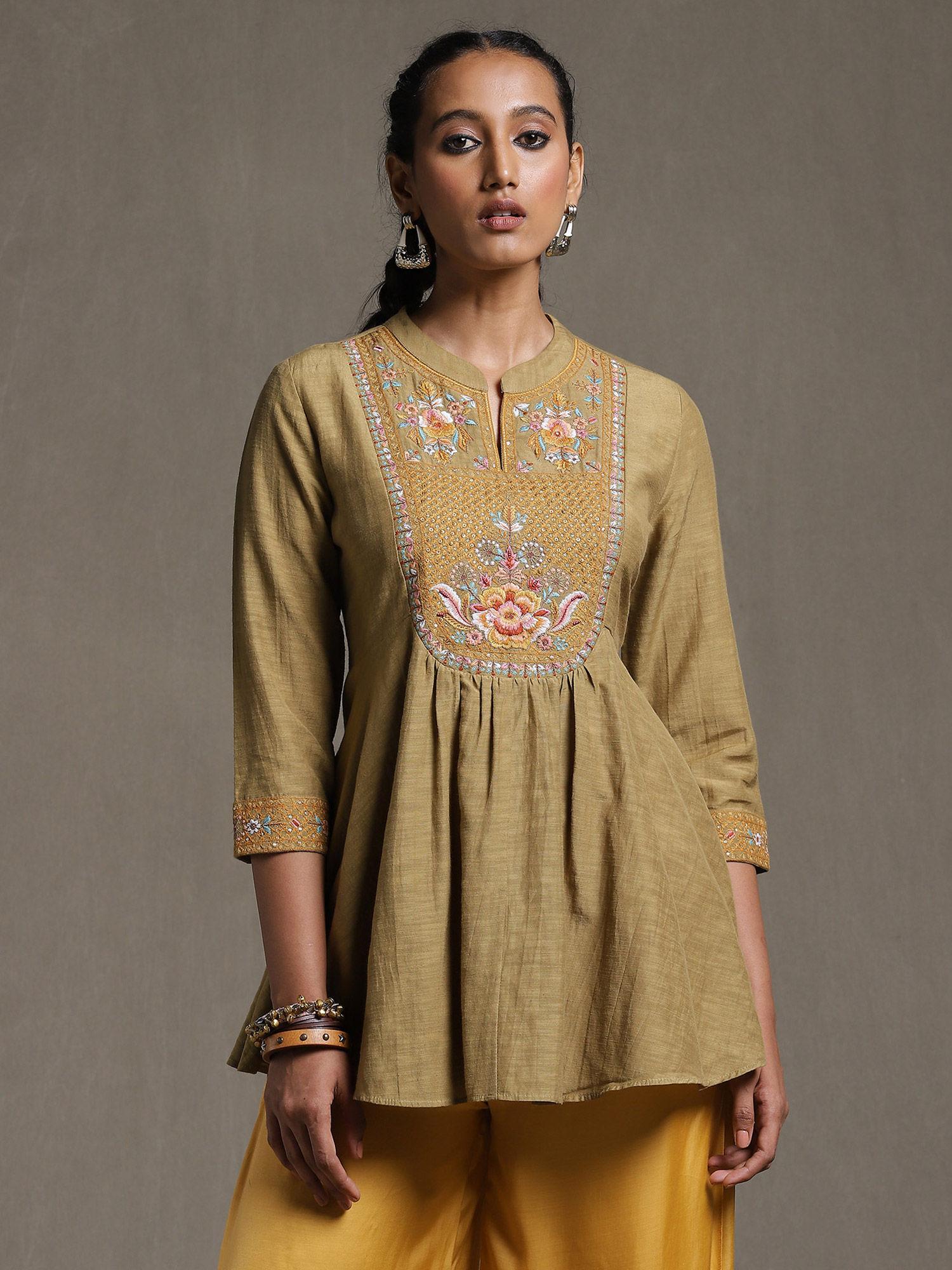 green embroidered kurti