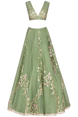 green embroidered lehenga set