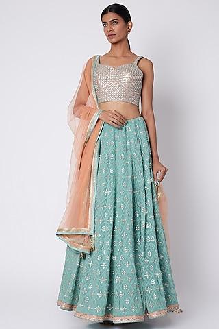 green embroidered lehenga set