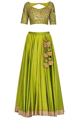 green embroidered lehenga set