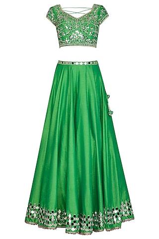 green embroidered lehenga set