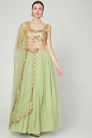 green embroidered lehenga set