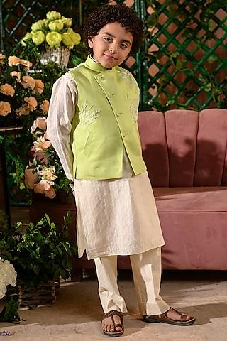 green embroidered nehru jacket for boys