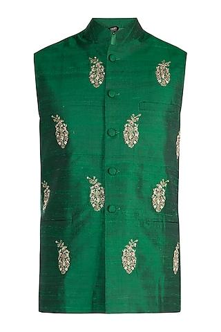 green embroidered nehru jacket