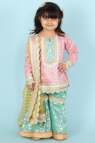 green embroidered sharara set for girls