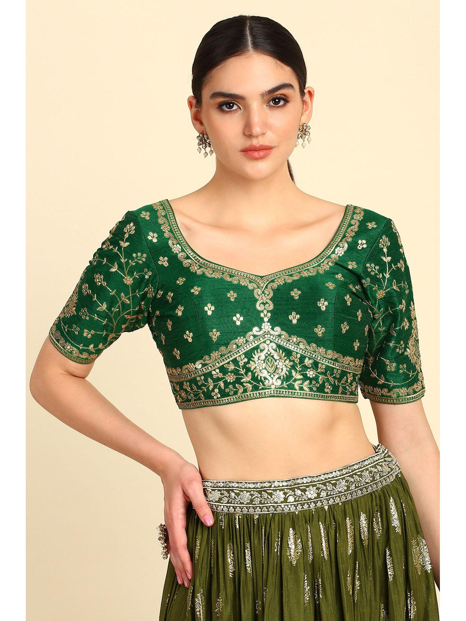 green embroidered stitched blouse with sequins work