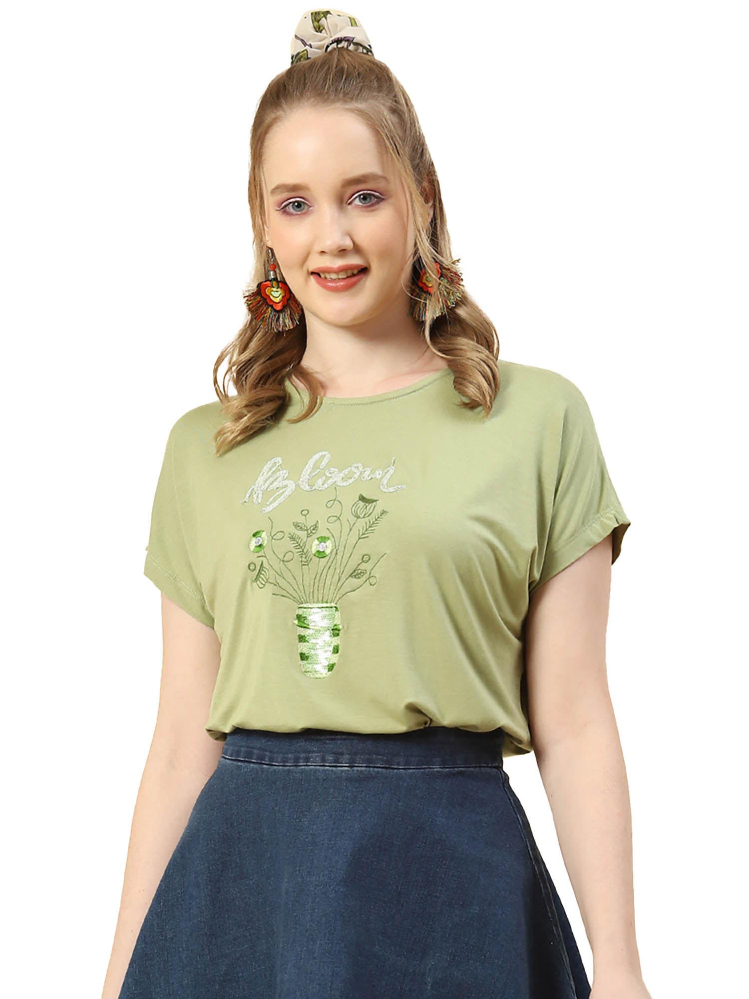 green embroidered tops