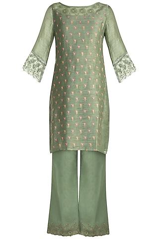 green embroidered tunic set