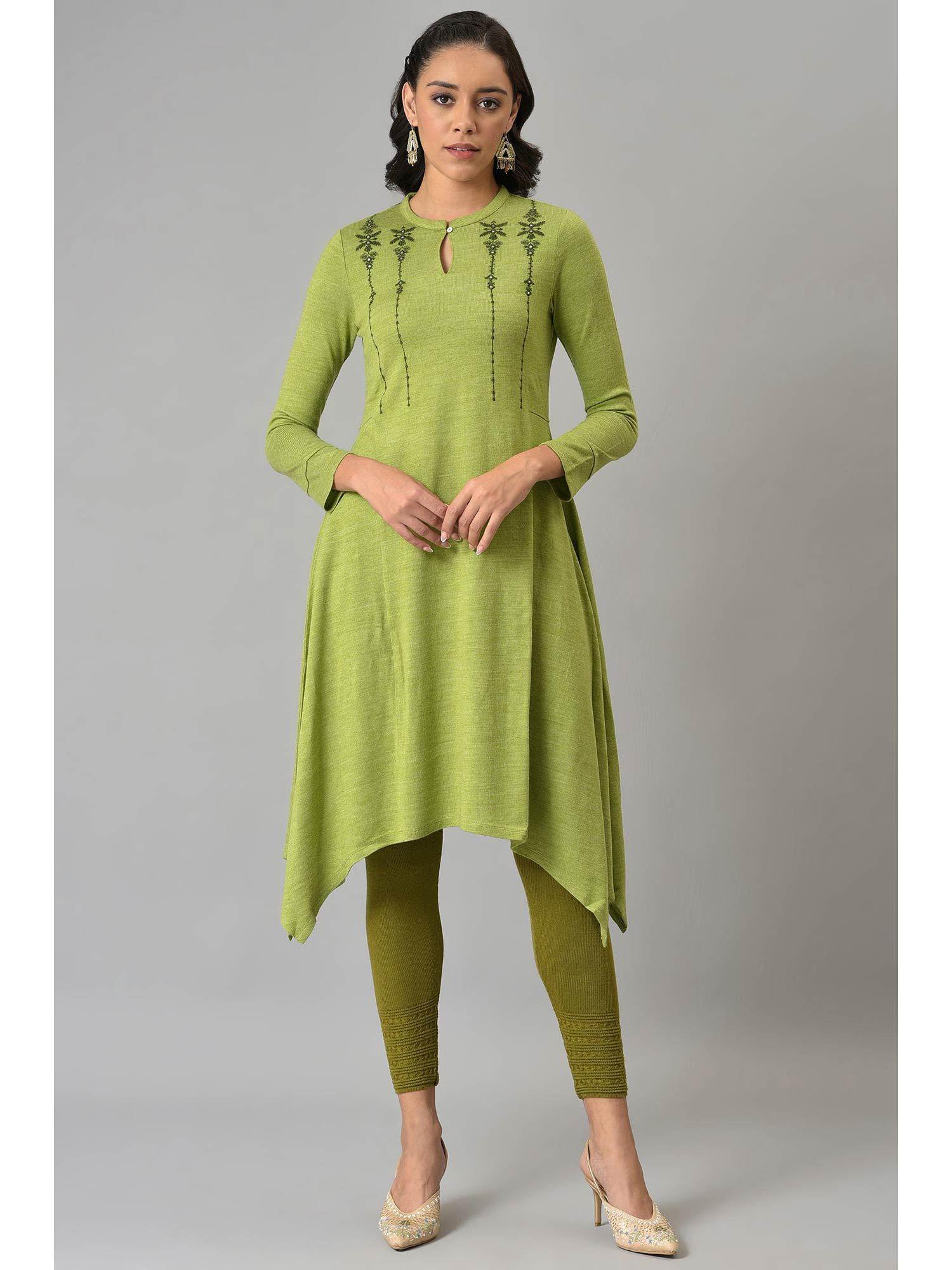 green embroidered winter kurta