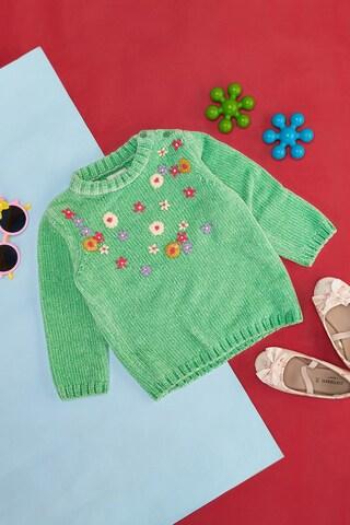 green embroidered winterwear full sleeves round neck baby regular fit  sweater