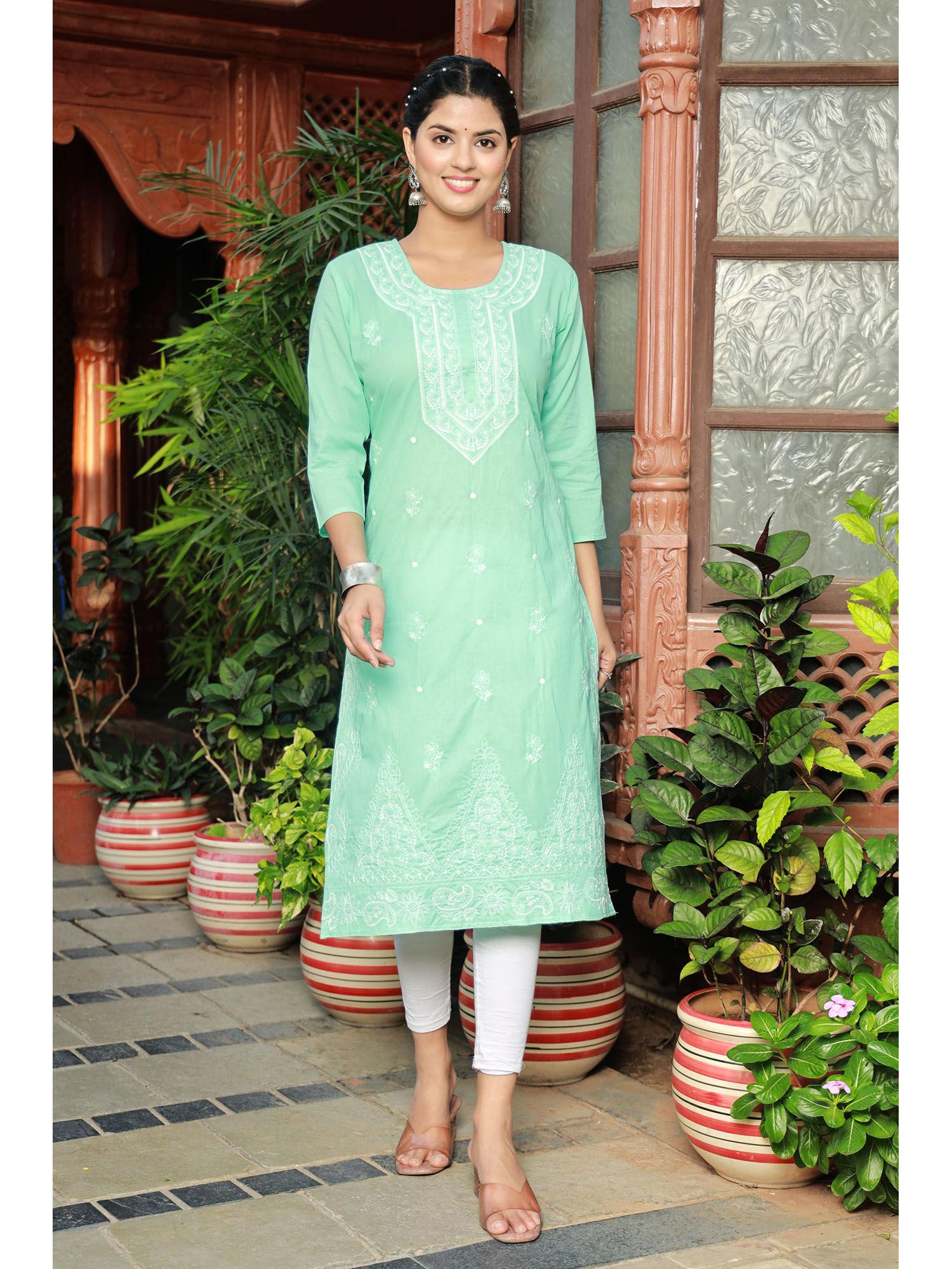 green ethnic embroidered kurta