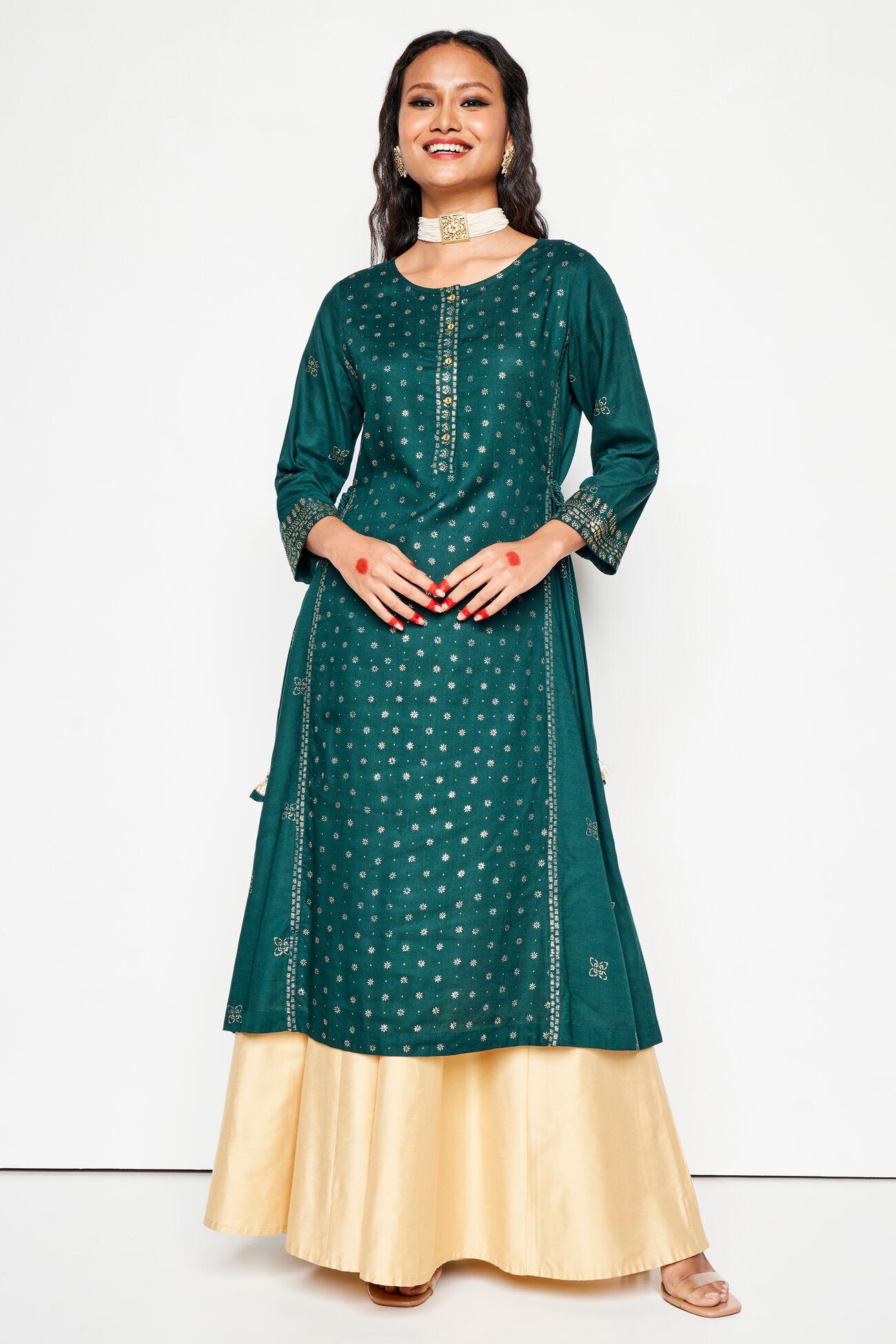 green ethnic motifs straight kurta