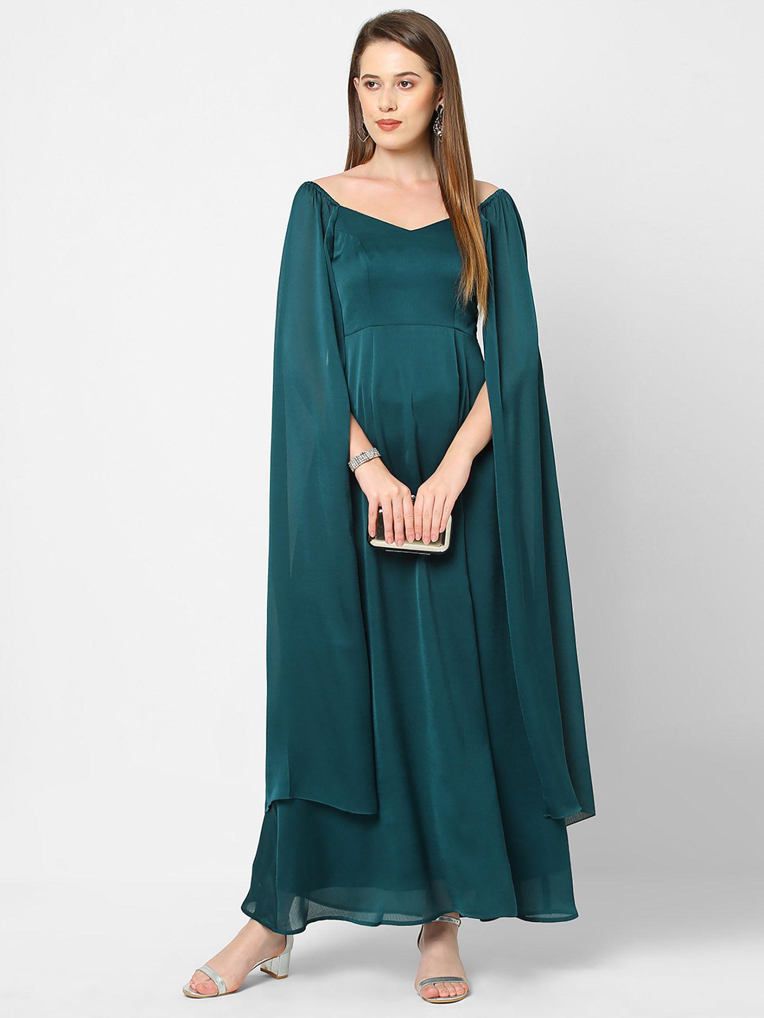 green extended sleeve maxi dress