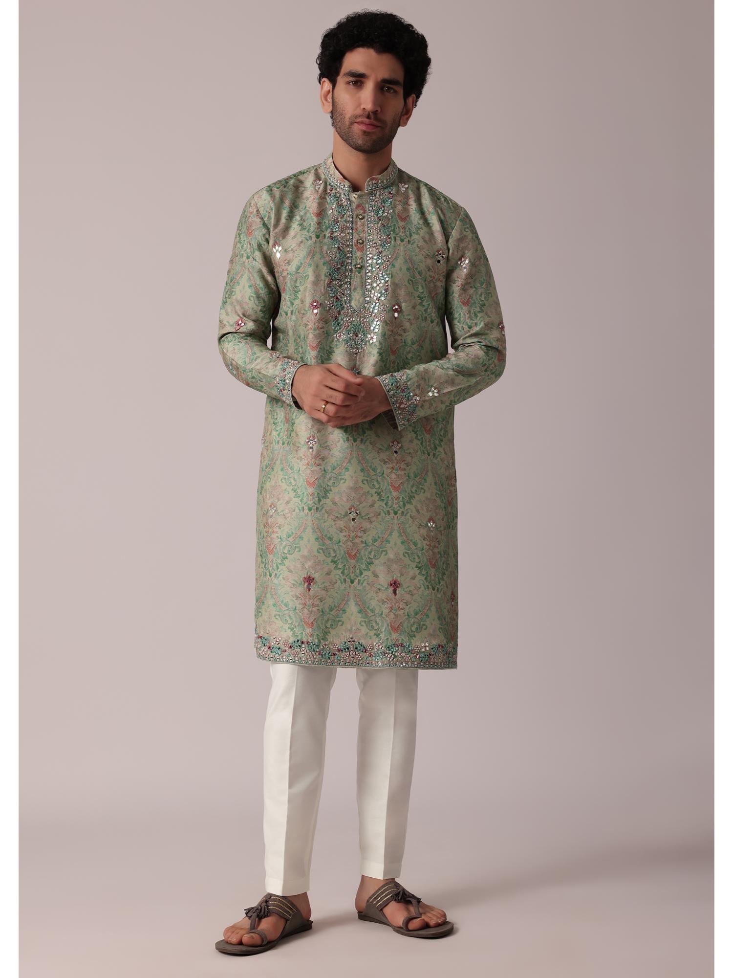 green festive silk kurta (set of 2)