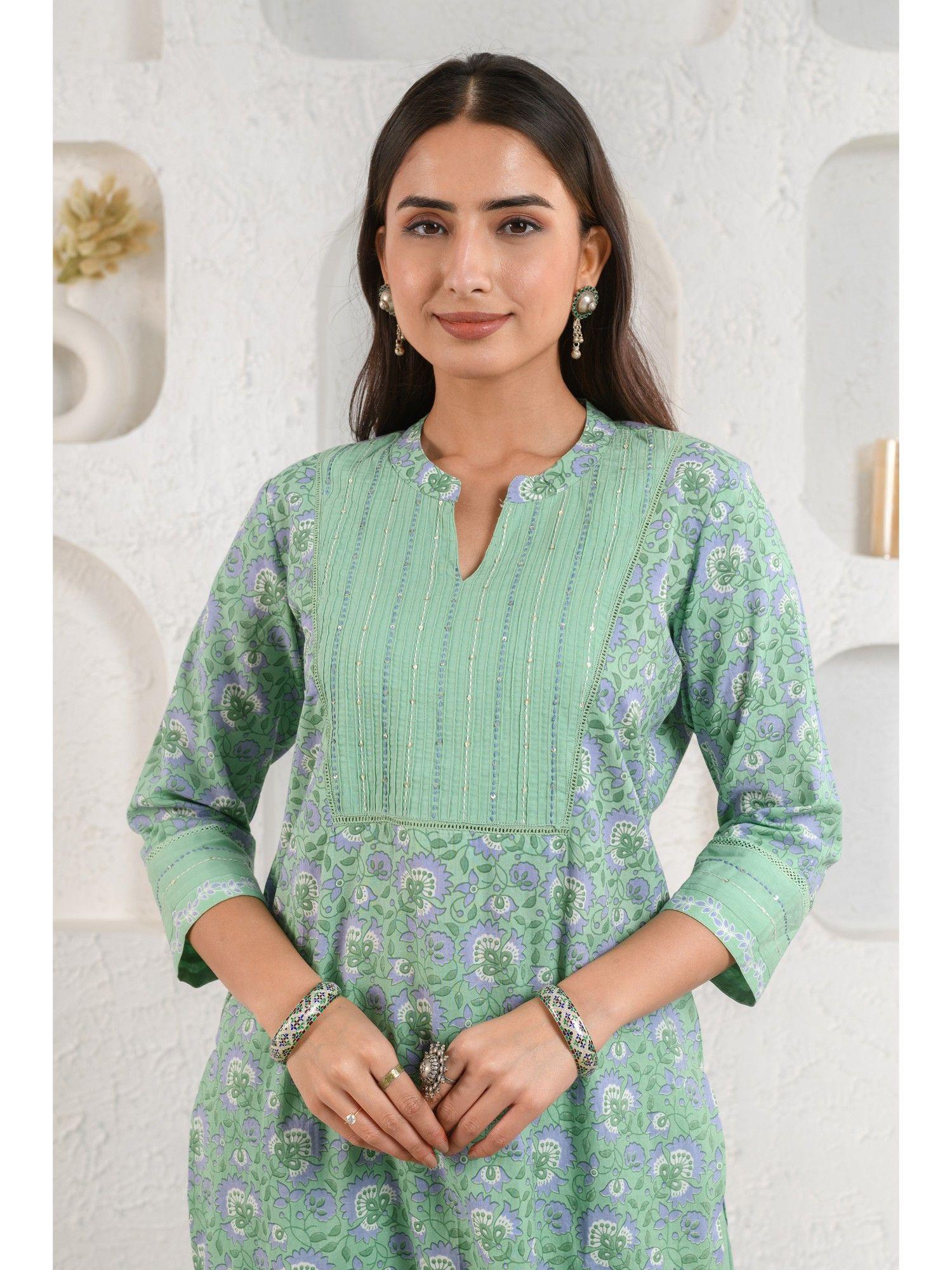 green field embroidered kurta