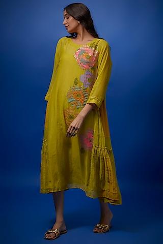 green fine chanderi embroidered dress