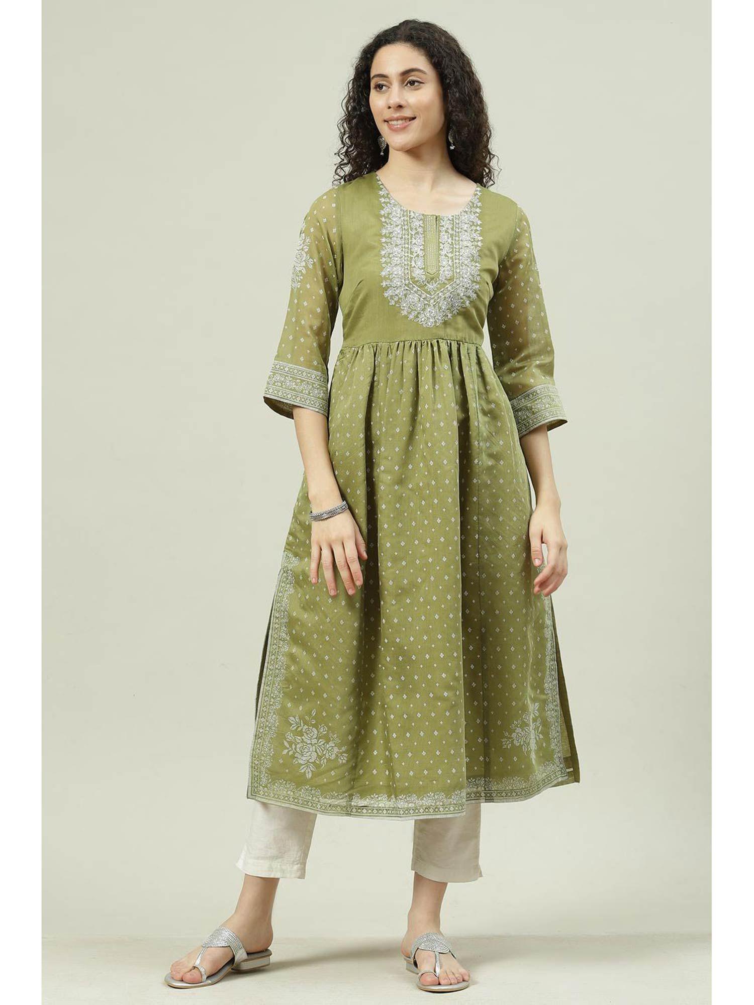 green flared kurta