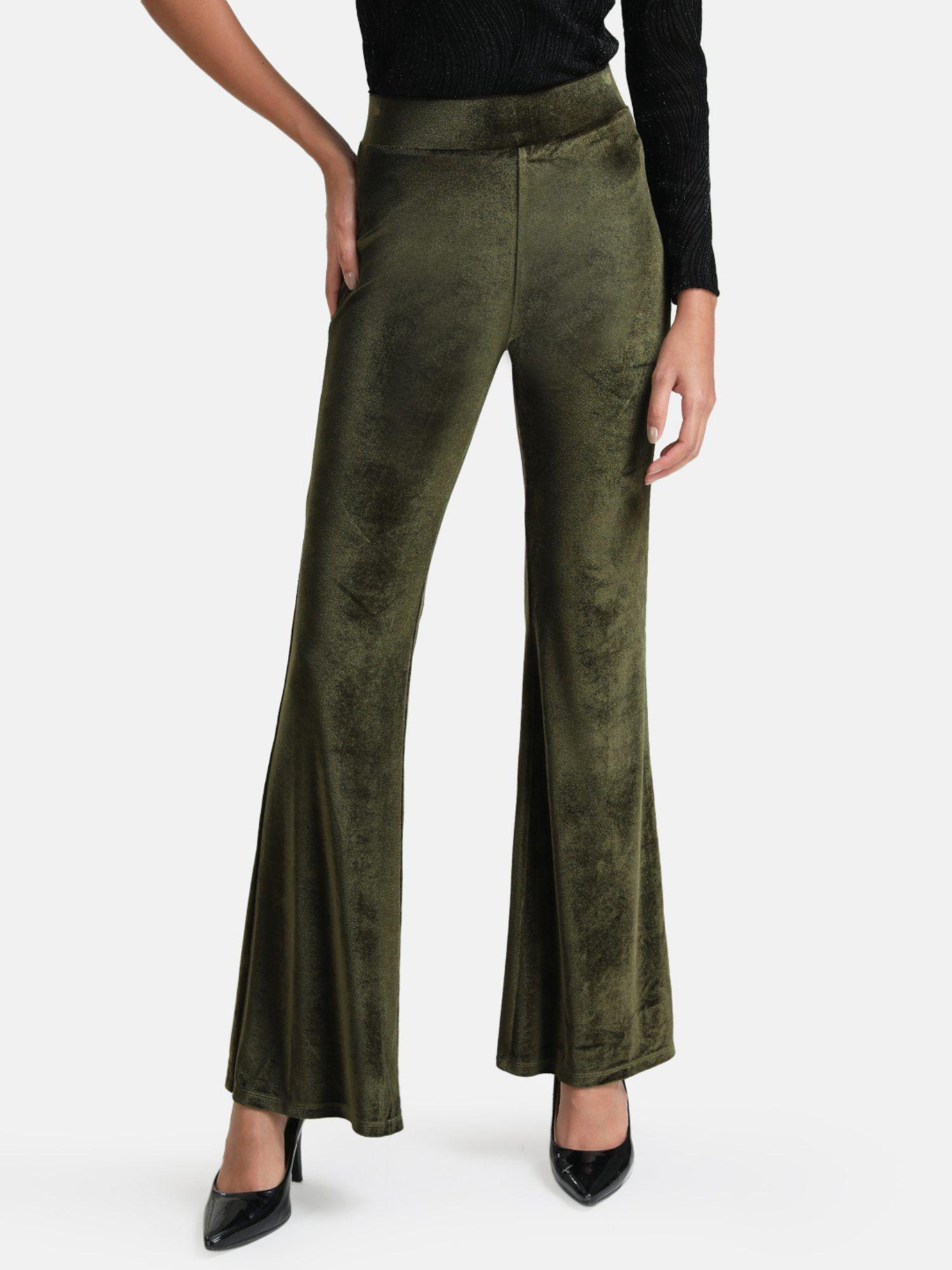 green flared velvet trouser