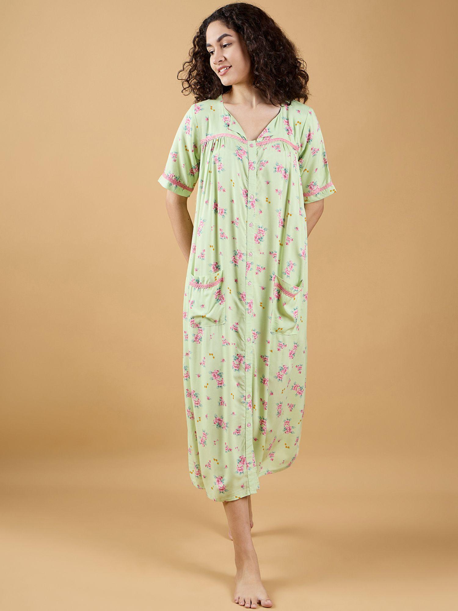 green floral charming nightdress